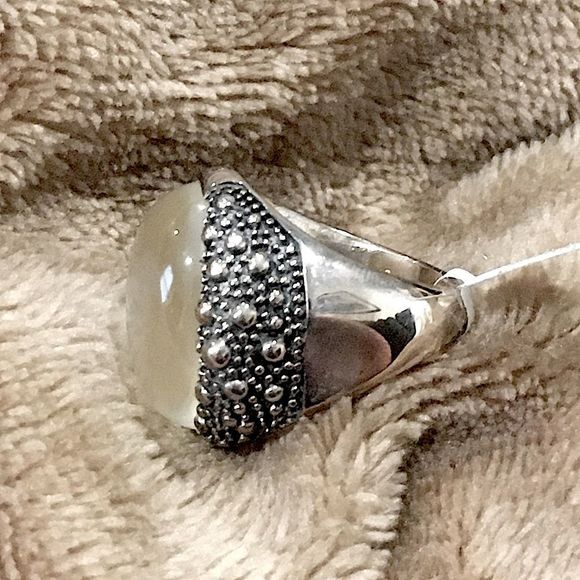 MICHAEL DAWKINS Starry Night Sterling Silver Mother of Pearl Doublet Ring 6-3/4 - Picture 8 of 17